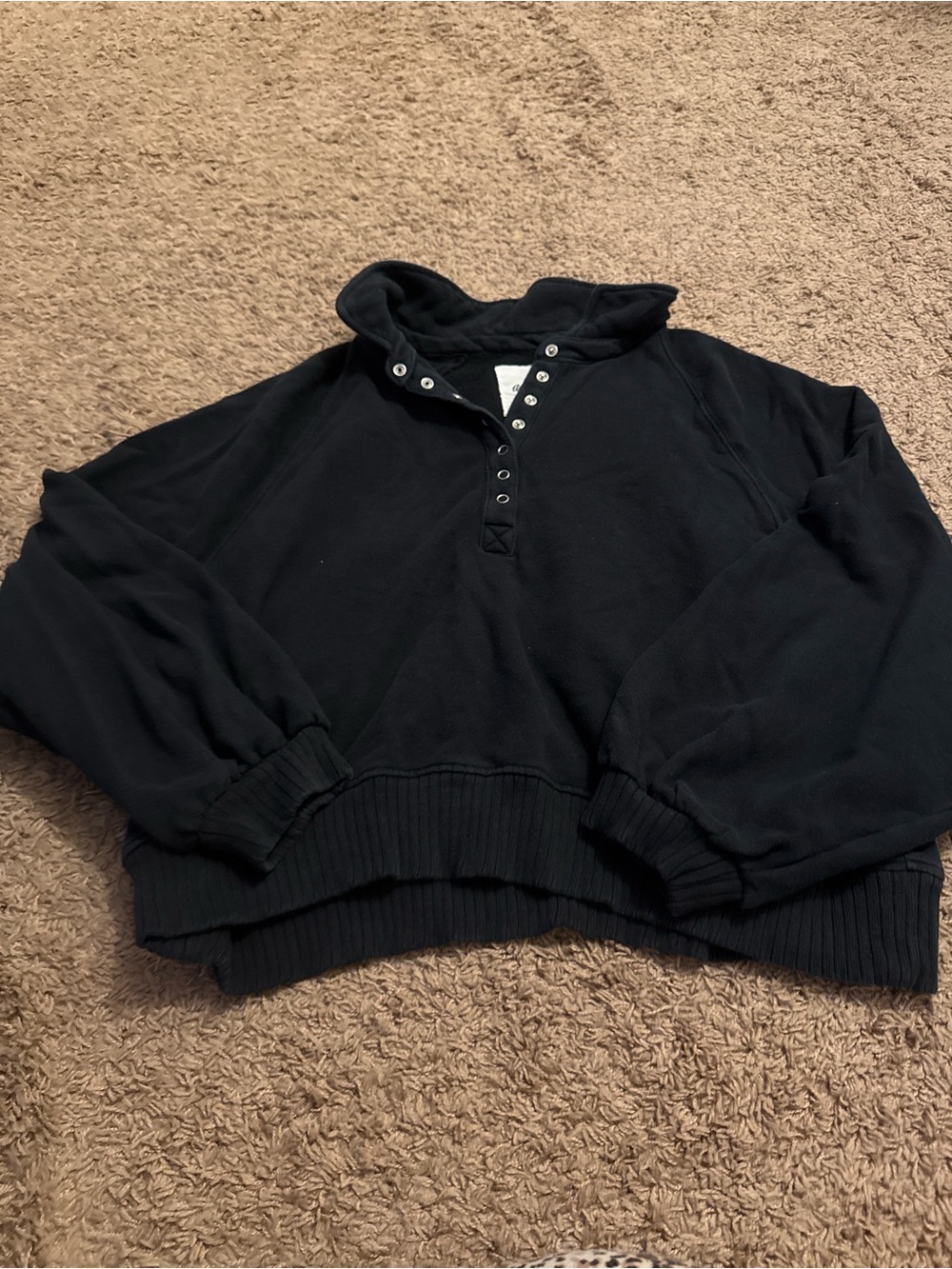 aerie Black Snap-Front Cowl Neck Pullover Sweater